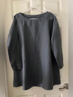 Charlotte Kellogg Palm Beach Linen Shift Dress Grey Size S Vintage Made in USA